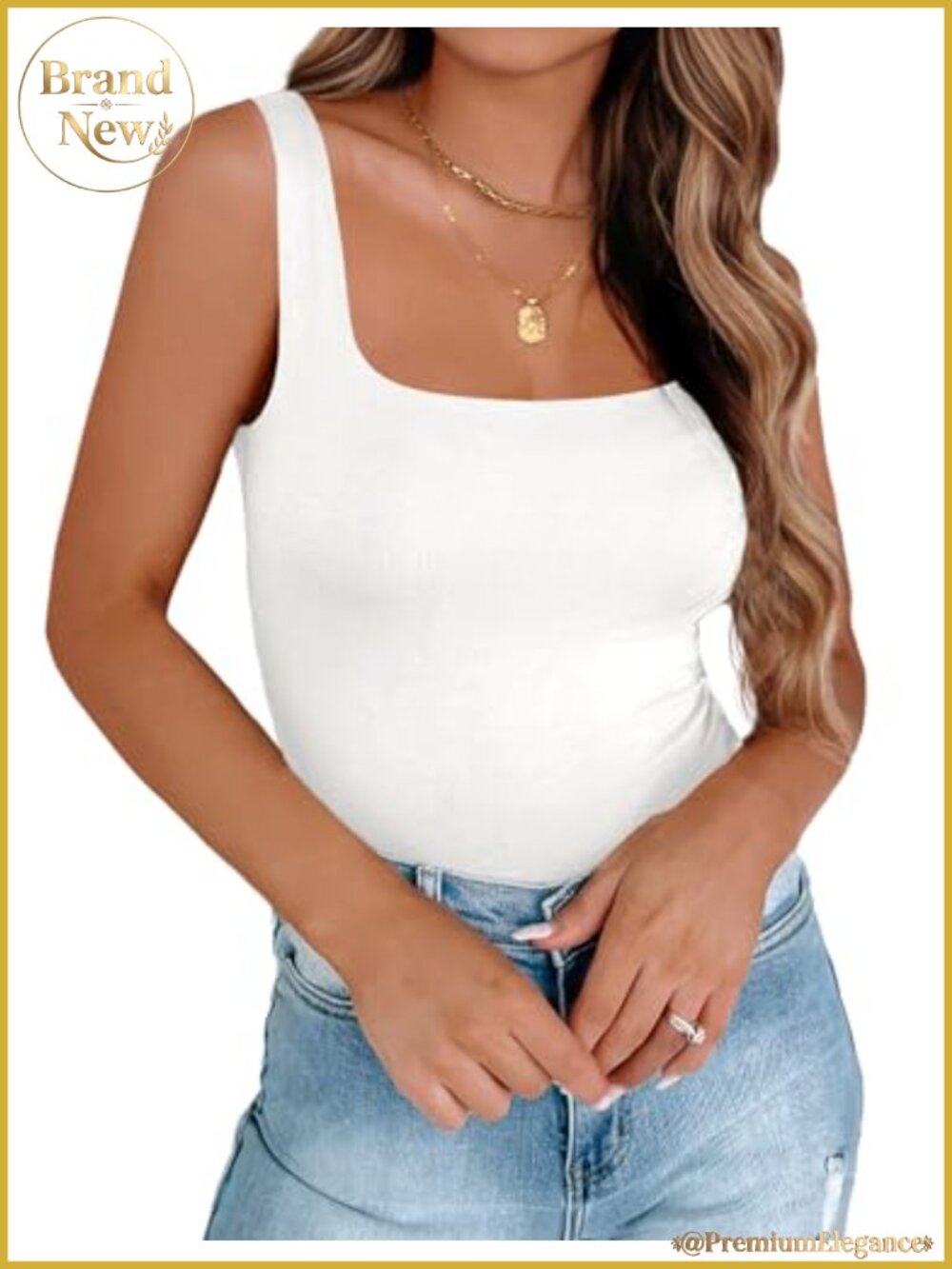 Double Lined Square Neck Tank Top for Women Sleeveless Slim Fit Summer